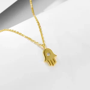 Ins Fashion Design 925 Sterling Silver Jewelry Gold Plated Insert Fine Cz Hamsa Creative Palm Pendant Necklace