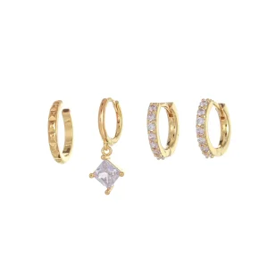 Ins Hottie New Design Zircon Earrings Set 18K Gold Plated Brass Fashion Jewelry 4 piece Set of Geometric Earrings for Women