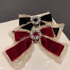 Ins New Style Fashion Hair Accessories Big Bow Knot Hair Grip With Rhinestone Lace Velvet Hair Clips for Women