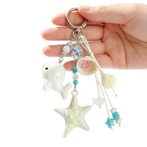 Ins Ocean Style Starfish Keychain Seashell Dolphin Bag Charm Girl Best Friend Gift Hanging Ornament