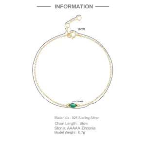 Ins S925 Sterling Silver 14K Gold Plating Oval Green Single Diamond Bracelet for Women Gifts