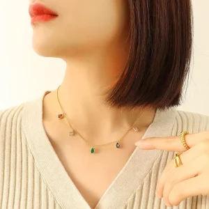 Ins Style Accessories with a Niche Design Sense Fashionable Colorful Zircon Pendant Necklace