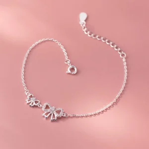 Ins Style Cubic Zircon Bow Shape 925 Sterling Silver Charm Bracelets Fashion Jewelry for Women
