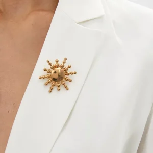 Ins Style Fashion Brooch 18k Gold Stainless Steel Geometric Sunflower Designs