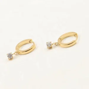 Ins Style Fashion Minimalist Jewelry 18k Gold Plated Stainless Steel Zircon Pendant Hoop Earrings for Women
