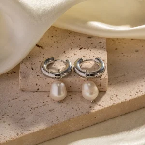 Ins Style Freshwater Pearl Pendant Steel Earrings Waterproof Stainless Steel Pearl Earrings Jewelry Party Gift