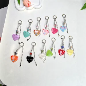 Ins Style Japanese and Korean Sweet Girl Silver Heart Pendant Keychain Bag and Phone Charm