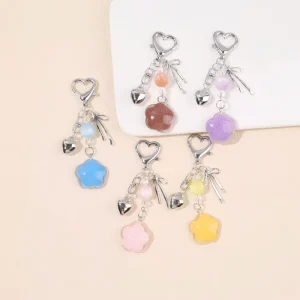 Ins Style Resin Plum Blossom Metal Bow Pearl Keychain DIY Phone Bag Accessories Earphone Case Pendant Charm