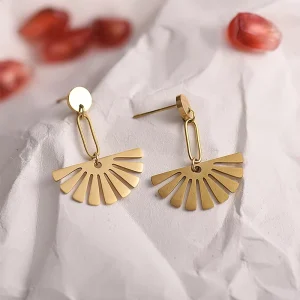 Ins Trendy Stainless Steel Fan Shaped Women’s Earrings 18K Gold Plated European American Fashion Jewelry