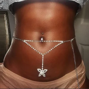 Ins Women Beach Sexy Hip Body Jewelry Bling Dance Butterfly Belly Chain Ladies Crystal Rhinestone Diamond Butterfly Waist Chain