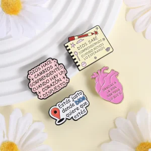 Inspirational Quote Brooch Pin Cute Pin Cartoon Pink Heart Letter Metal Badge Fashion Accessory Cross border