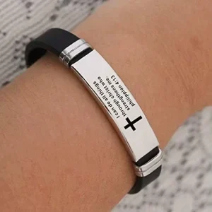 Inspirational Quote Cross Bracelets Faith Christian Bible Verse Silicone ID Wristband Religious Gifts for Men Women
