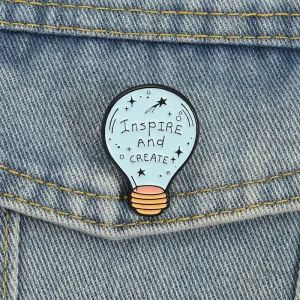 Inspire and Create Enamel Pin Cute Cartoon Light Bulb Shape Brooch Lapel Backpack Badge Jewelry Gift