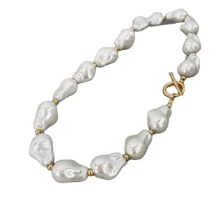 Inspired Gold Jewelry Big Pearl Necklace Stainless Steel OT Clasp Choker Pearl Necklace Vintage Baroque Pearl Necklace