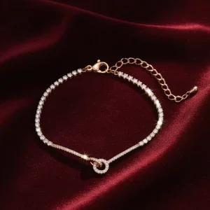 Interlock Bracelet Rhodium Plated Zircon Chain with Extension Eco Friendly Jewelry for Women