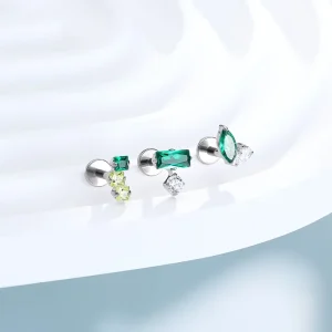 Internal Thread ASTM F136 Titanium Rectangle CZ With Marquise CZ Helix Earring Titanium Labret Cartilage Earring