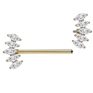 Internal Thread CZ Fashion Nipple Rings 24G Triple Marquise Barbell Women Body Piercing Jewelry Accessories
