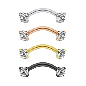 Internal Thread Curved Eyebrow Ring 316L Stainless Steel CZ Gem Hypoallergenic Body Piercing Jewelry