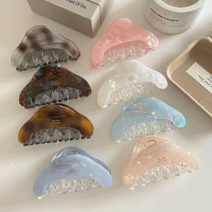 Iridescent Marbled Acetate Hair Claw Clip Curved Large Capacity Shark Clip Women Daily Back Bun Accessory
