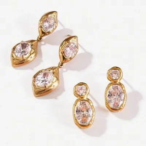 Irregular Bezel Set CZ Drop Dangle Earrings Tarnish Resistant Vintage Stud Earrings for Women