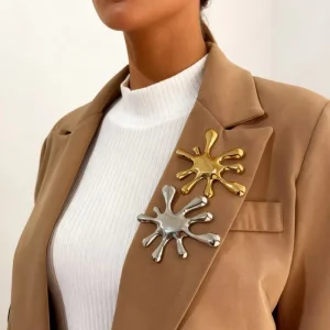 Irregular Design Brooch Fashion 18K Gold Plated Stainless Steel Ladies Brooches