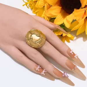 Irregular Enamel Gold Plated Statement Ring Vintage Irregular Oval Contrast Color Finger Ring Elegant Chunky Jewelry for Women