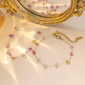 Irregular Natural Bracelet Colored Stone Stainless Steel Bracelet Sweet Set