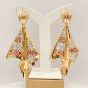 Irregular Skeleton Three Tone Earrings for Women Jewelry Stunning Textured Hoops Clips Accessories for Wedding Party