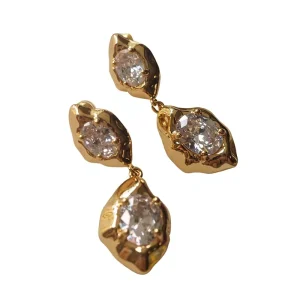 Irregular Stone Shaped Pendant Chunky Earrings Fashion Unique Design Gold Plated Zircon Earrings for Women