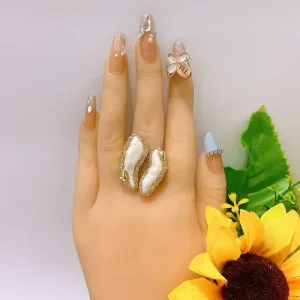 Irregular White Enamel Zircon Border Open Ring Luxury Two-piece Asymmetric Adjustable Finger Ring Elegant Chic Jewelry for Wear