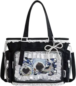 Ita Crossbody Tote Bag Pin Display Bag with Insert Cute Messenger Bag Tote Bags with Zipper Ruffle Y2k Aesthetic Trendy