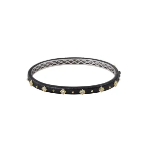 Italian Brushed Black Zircon 925 Silver 18K Gold Plated Unisex Luxury Vintage Open Bangle Elegant Court Style Fashion