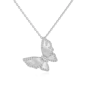 Italian Brushed Butterfly Pendant 925 Silver Gold Plated Moissanite Cross Chain Necklace Retro Style GRA Certificate Women