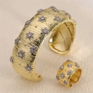 Italian Bucilla Artisanal Courtly Design Two Tone Cubic Zircon Fashion Bracelet Bangles