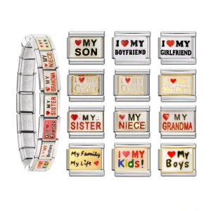 Italian Charm Boyfriend Sister Niece Grandma Link Fit 9mm DIY Stainless Steel Jewelry Bracelet for Women Man