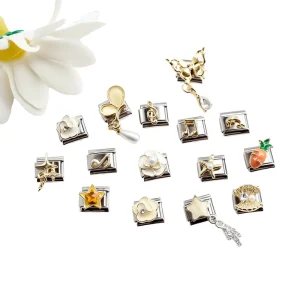 Italian Charm Bracelet DIY Italian Charms Gold Bracelet Sea Diamond Music Stainless Steel Women’s Trendy Fashion Jewelry Pendants Charms