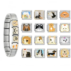 Italian Charm Bracelets Cute Husky Shiba Inu Dog Charm Bracelet 9mm Stainless Steel DIY Jewelry Gift