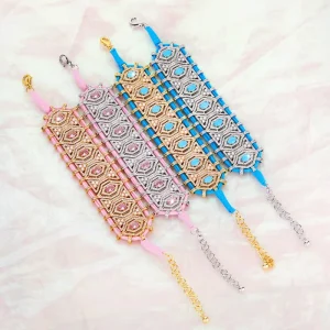 Italian Court Style Thread Bracelet Retro Beaded Pink Zircon Colorful Black Blue Tennis Knot Chain Bangle Jewelry Gift