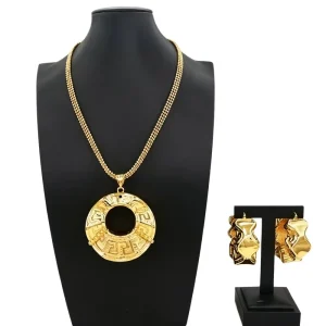 Italian Gold Jewelry Sets Necklace Bracelet Earrings Ring Two Piece Set Letter Z Pendant Woman Cuban Jewellery Set