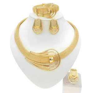 Italian Gold Plated Jewelry Fashion Jewellery Set Belt Buckle Design Women Wedding Dating Party Gift Costume Accessories