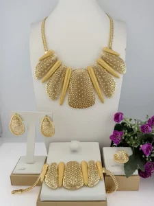 Italian Gold Plated Jewelry Sets Necklace Bracelet Earrings Ring Four Piece Sets Exaggerated Luxury Wedding Jewellery Set
