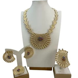 Italian Gold Plated Jewelry Sets for Party Wedding Exquisite Necklace Earrings Ring Bracelet Gift FHK22757
