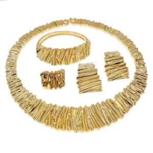 Italian Gold Plated Necklace Bangle Earrings Ring Jewelry Set Women Fashion Design African Popular Jewellery Set