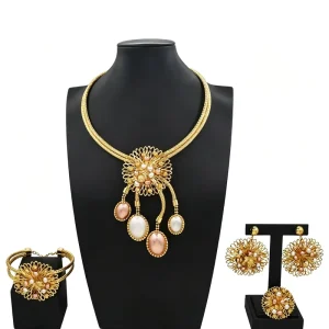 Italian Jewelry Set Alloy Brazilian Jewelry Sets Wedding Party Pendant Necklace Bracelet Ring Earrings Jewelry Set