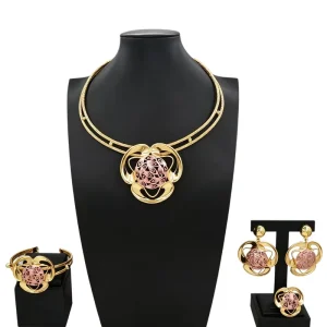Italian Jewelry Set Alloy Brazilian Jewelry Sets Wedding Party Pendant Necklace Bracelet Ring Earrings Jewelry Set