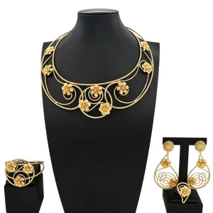 Italian Jewelry Set Alloy Brazilian Jewelry Sets Wedding Party Pendant Necklace Bracelet Ring Earrings Jewelry Set HK050622
