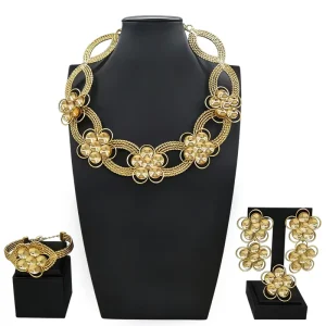 Italian Jewelry Set Alloy Brazilian Jewelry Sets Wedding Party Pendant Necklace Bracelet Ring Earrings Jewelry Set HK050822