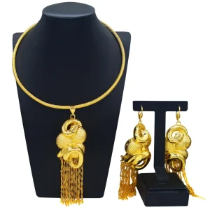 Italian Jewelry Set Alloy Hollow Brazilian Jewelry Set Wedding Party Pendant Spiral Necklace Bracelet Earrings Ring Jewelry