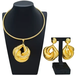 Italian Jewelry Set Alloy Hollow Brazilian Jewelry Set Wedding Party Pendant Spiral Necklace Earrings Jewelry HK126714