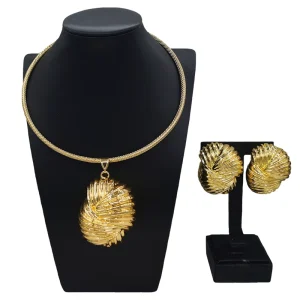 Italian Jewelry Set Alloy Hollow Brazilian Jewelry Sets Wedding Party Pendant Spiral Necklace Earrings Jewelry HK102514